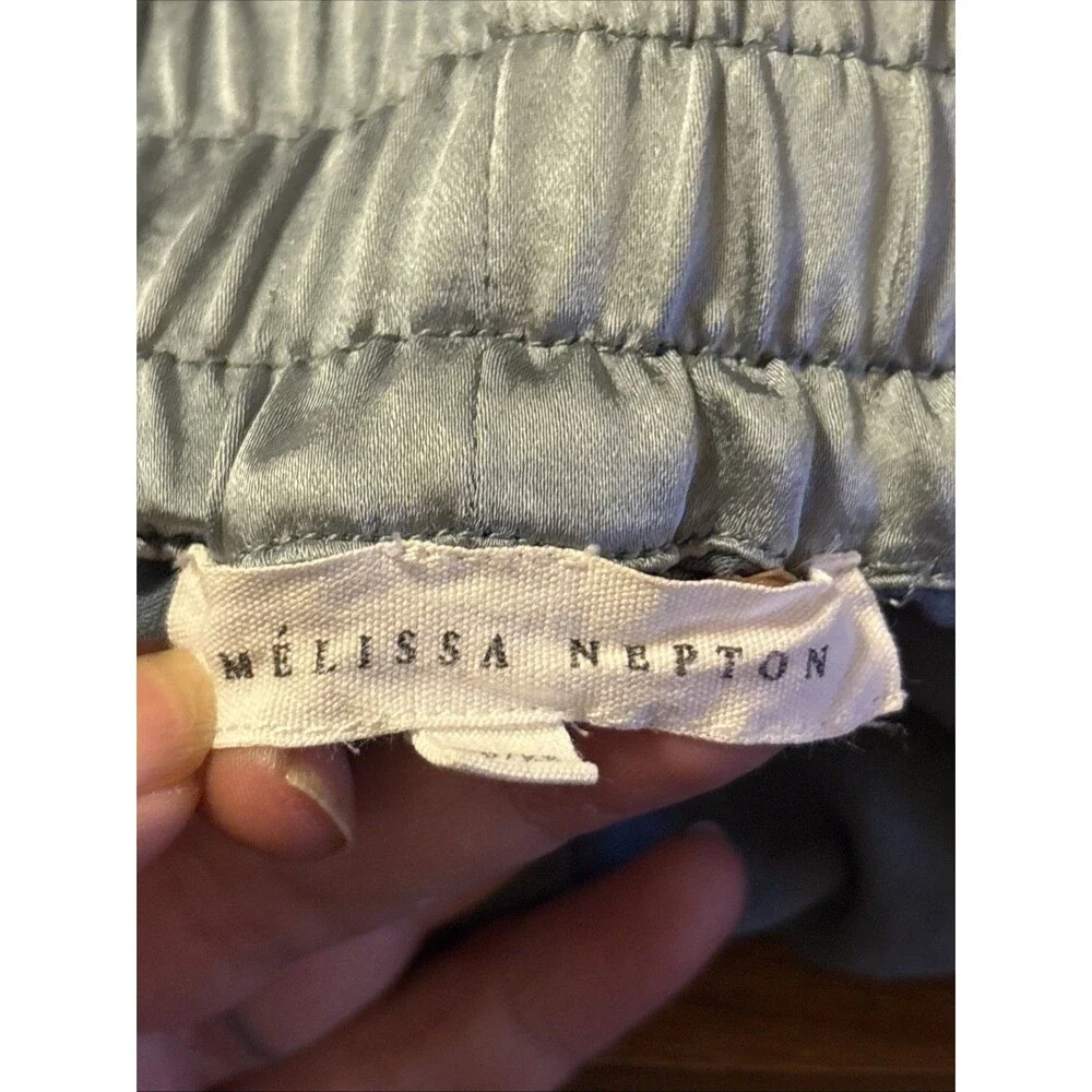 Women’s Melissa Nepton Blue Gray Satin Jogger Pants High Shine Size XS